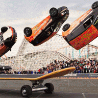 Rob Dyrdek kickflips a chevy sonic